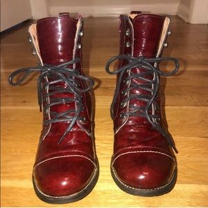 Cherry red shiny combat boots